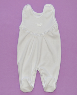 Kojenecké dupačky Dětský svět bílé s krajkou a motýlkem, Dětský svět