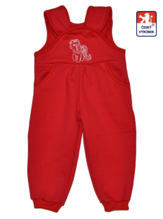 Dětské tepláky s laclem, Dětský svět, červené s jednorožcem